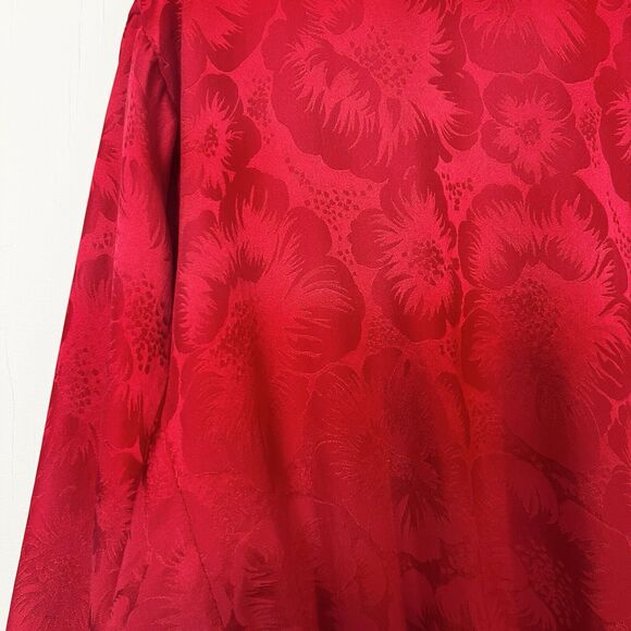 Vintage Maggy London Red Silk Floral Dress 90s Tie Front Sz 10 - Picture 3 of 11